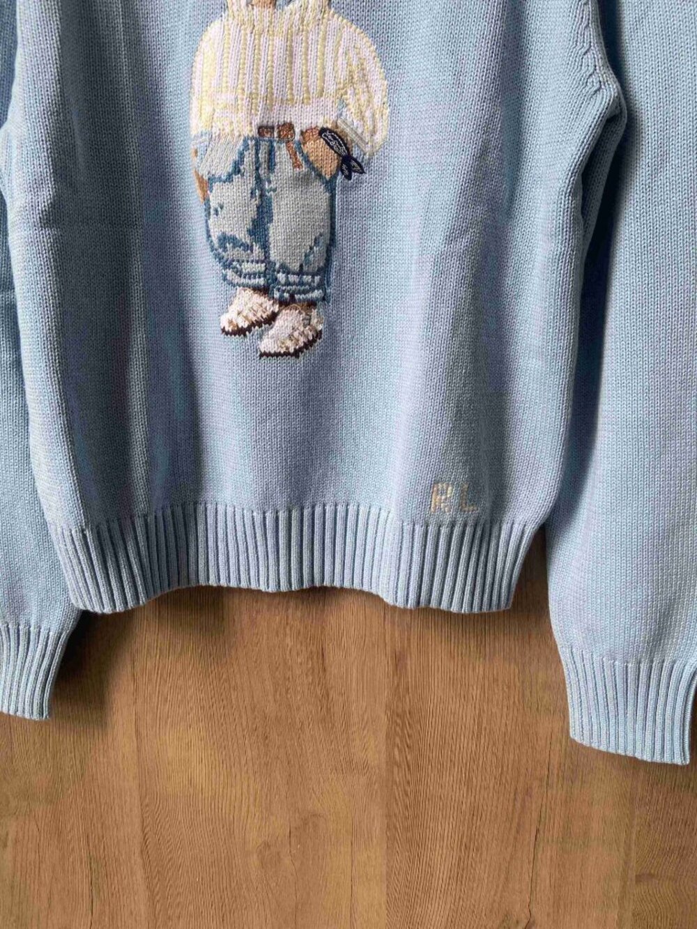 Polo Ralph Lauren Bear Knit Sweater Light Blue Crew Neck - Picture 5 of 8